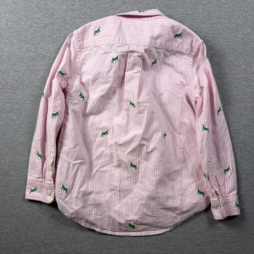 Ralph Lauren Shirt Boys 6 Pink Stripe Grasshopper Embroidered Button Down
